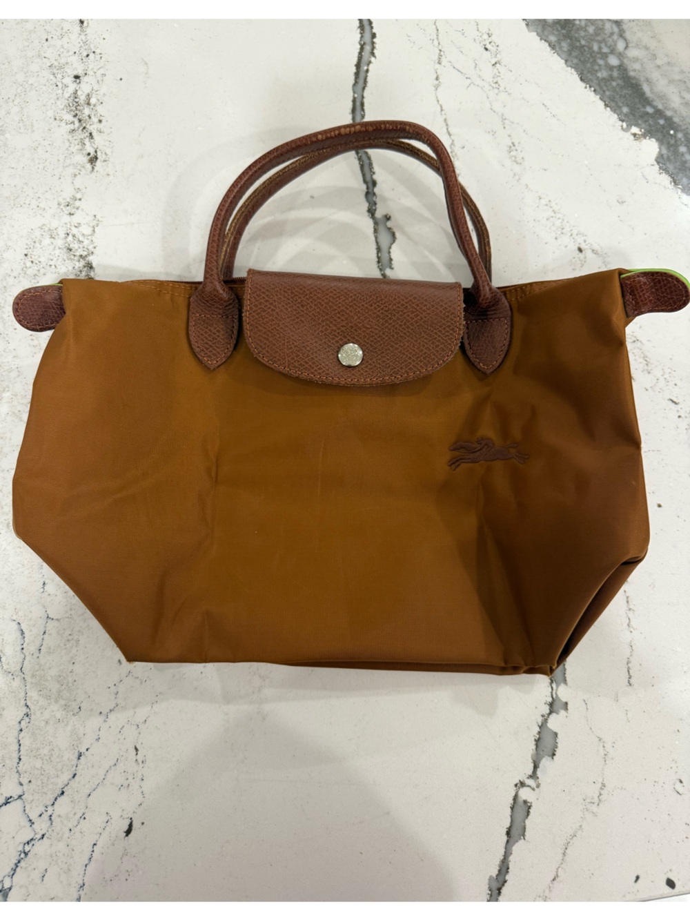 Longchamp Tan Nylon Tote with Brown Leather Trim